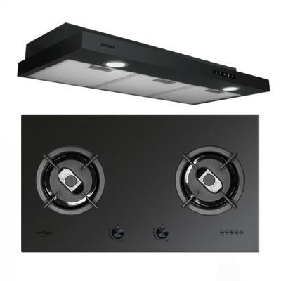 Aerogaz STANDARD HOB & HOOD PACKAGE AZ-9200 + AZ-288F (BLACK TEMPERED GLASS) NANO FROSTED GLASS TOP